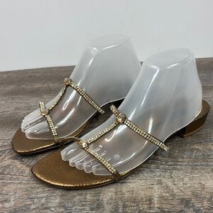 Albano Bronze Italian Leather Rhinestone Embellished Sandals EU40/ US7.5